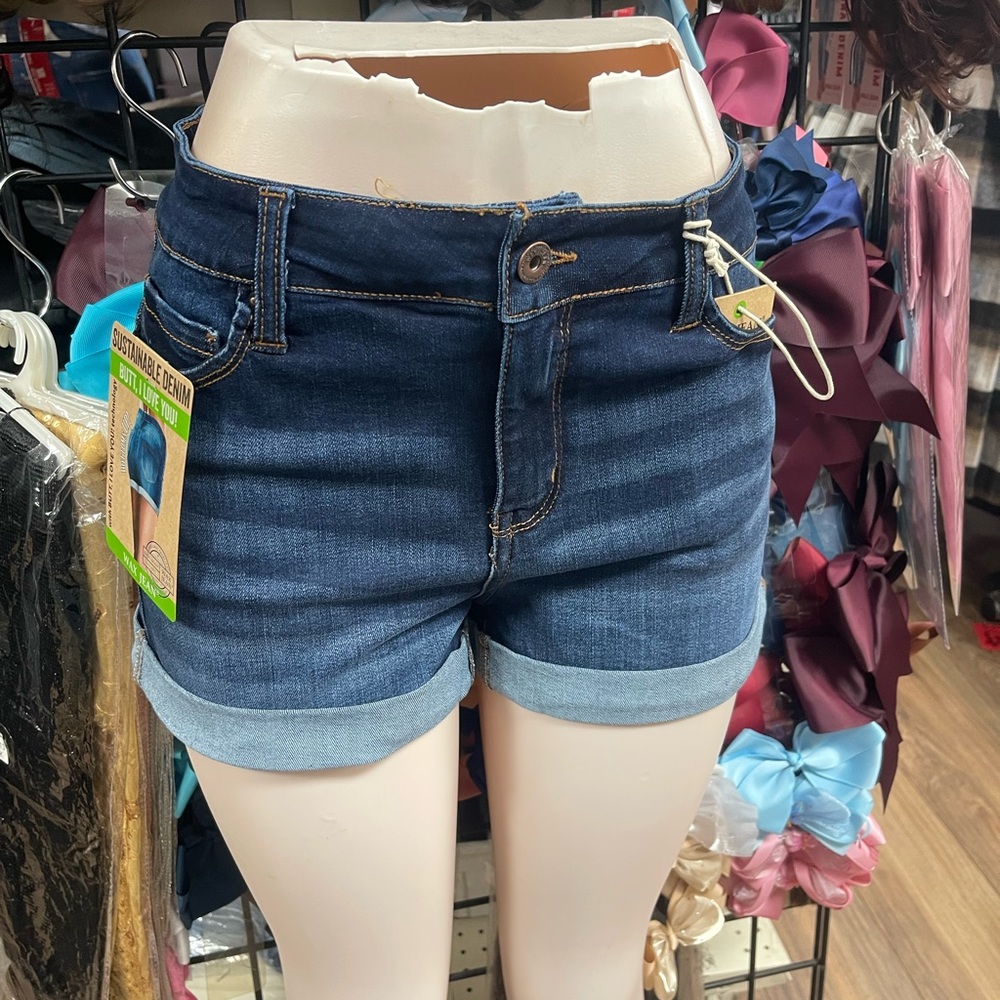 Denim Roll-Cuff Women's Shorts - Dark Blue